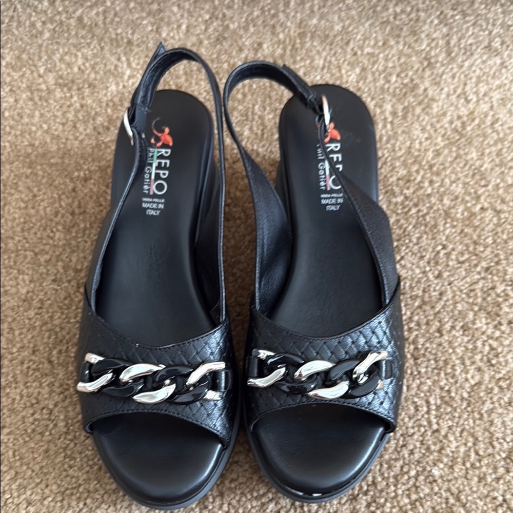 Black Slingback Sandals with Animal Print